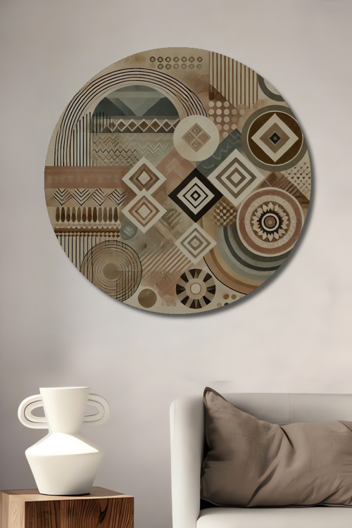 Geometrik Desenler Modern Ahşap Mdf Dekoratif Yuvarlak Ev,İşyeri Duvar Tablo