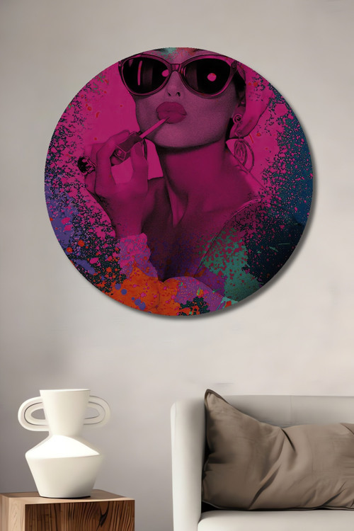 Pop Art İkonik Kadın Portresi Ahşap Mdf Dekoratif Yuvarlak Ev,İşyeri Duvar Tablo