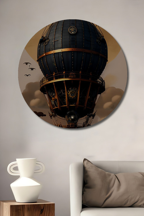 Steampunk Hava Gemisi Dekoratif Ahşap Mdf Yuvarlak Ev,İşyeri Duvar Tablo
