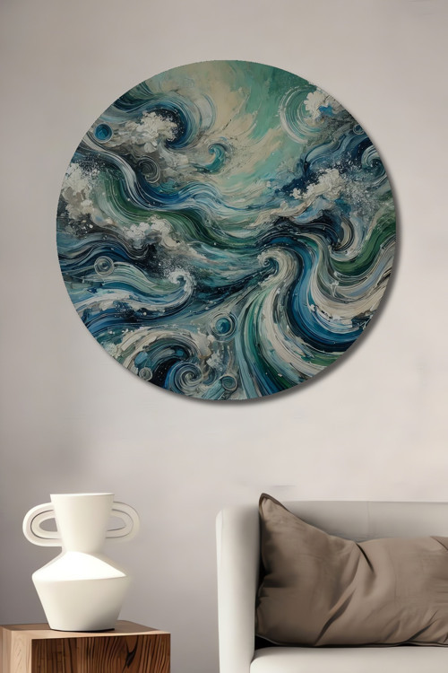 Dalgalı Deniz Fırtınası Modern Sanat Ahşap Dekoratif Yuvarlak Ev,İşyeri Duvar Tablo