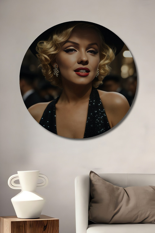 Marilyn Monroe Vintage Tarzı Dekoratif Ahşap Mdf Yuvarlak Ev,İşyeri Duvar Tablo