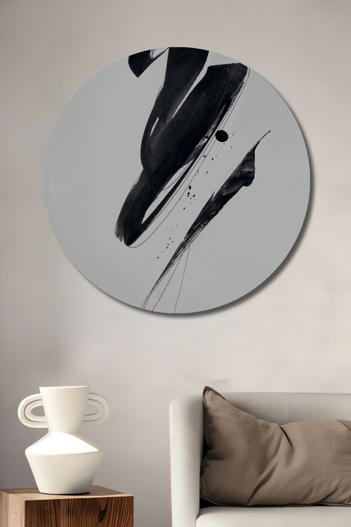 Soyut Sanat Siyah Beyaz Dekoratif Ahşap Mdf Yuvarlak Ev,İşyeri Duvar Tablo