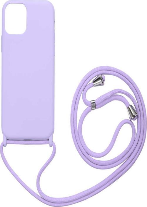 Apple Iphone 12 Pro Max Kılıf Içi Süet Korumalı Boyun Omuz Askılı Ipli Renkli Silikon Lila