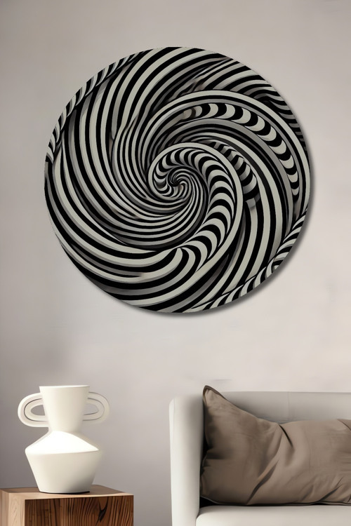 Hipnotik Spiral Soyut Sanat Ahşap Mdf Dekoratif Yuvarlak Ev,İşyeri Duvar Tablo