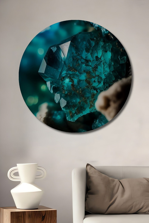 Kristal Parıltılı Soyut Sanat Dekoratif Ahşap Mdf Yuvarlak Ev,İşyeri Duvar Tablo
