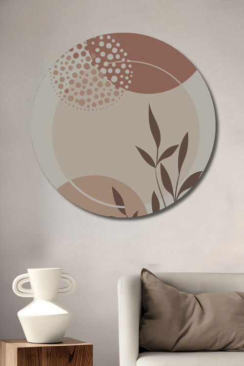 Modern Minimalist Geometrik Bitki Desenli Dekoratif Ahşap Yuvarlak Ev,İşyeri Duvar Tablo
