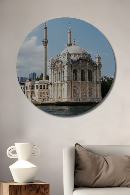 Ortaköy Camii Manzarası Ahşap Mdf Dekoratif Yuvarlak Ev,İşyeri Duvar Tablo
