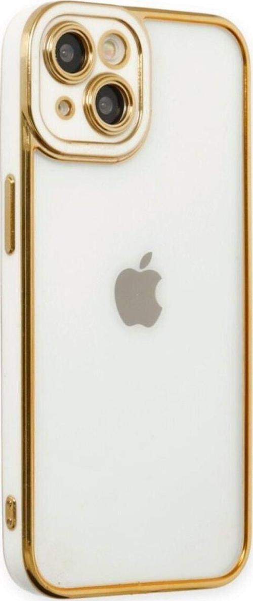 Apple iPhone 14 PLUS Kılıf Kamera Lens Korumalı Kenarları Renkli Gold Arkası Şeffaf Silikon