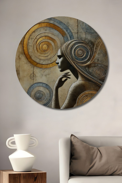 Spiral Figüratif Portre Soyut Sanat Ahşap Mdf Dekoratif Yuvarlak Ev,İşyeri Duvar Tablo