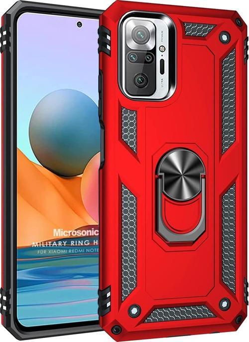 Xiaomi Redmi Note 10 Pro Kılıf Military Ring Holder Kırmızı
