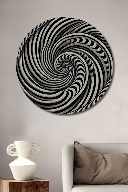 Hipnotik Spiral Soyut Sanat Ahşap Mdf Dekoratif Yuvarlak Ev,İşyeri Duvar Tablo