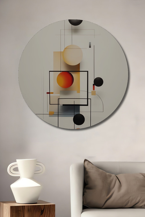 Geometrik Soyut Sanat Dekoratif Ahşap Mdf Yuvarlak Ev,İşyeri Duvar Tablo