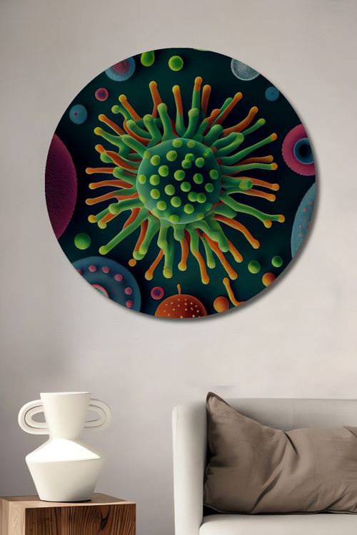 Mikro Dünya Modern Sanat Ahşap Mdf Yuvarlak Ev,İşyeri Duvar Tablo