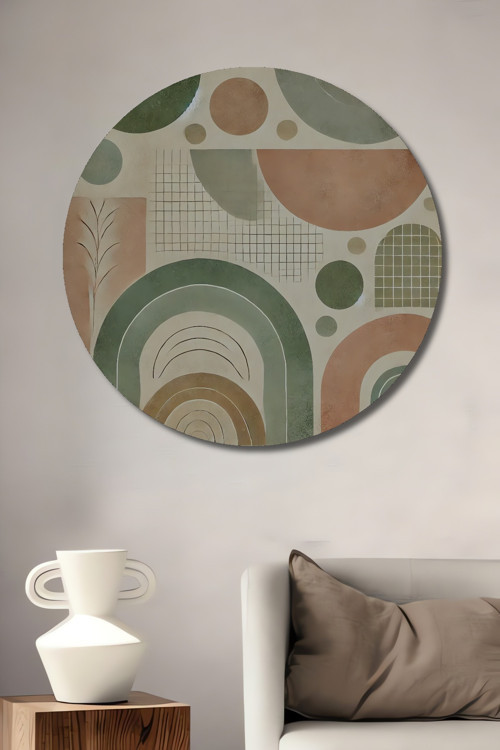 Minimalist Geometrik Desen Dekoratif Ahşap Mdf Yuvarlak Ev,İşyeri Duvar Tablo