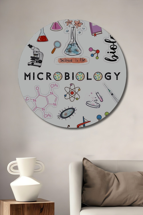 Mikrobiyoloji Temalı Modern Bilimsel Ahşap Dekoratif Yuvarlak Ev,İşyeri Duvar Tablo