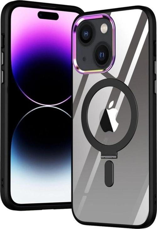 Apple Iphone 14 Plus Kılıf Standlı Magsafe Wireles Kablosuz Şarj Uyumlu Manyetik Renkli Şeffaf Kapak