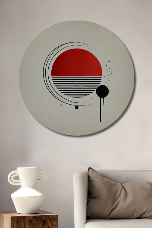 Minimalist Geometrik Güneş Dekoratif Ahşap Mdf Yuvarlak Ev,İşyeri Duvar Tablo
