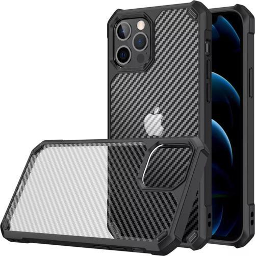 Apple Iphone 12 Pro Max Kılıf Şeffaf Karbon Desen Korumalı Kapak