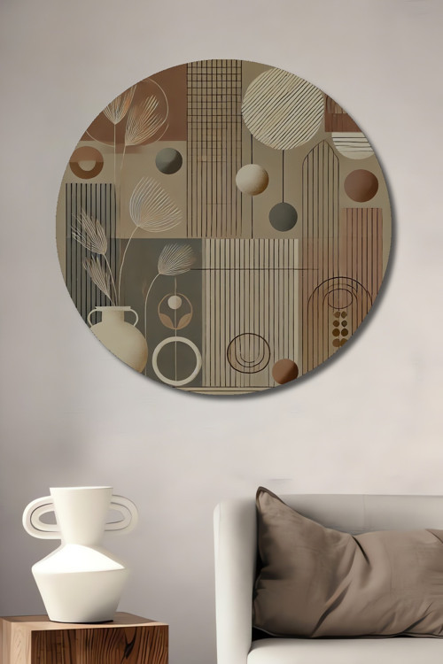Modern Geometrik Soyut Sanat Ahşap Mdf Dekoratif Yuvarlak Ev,İşyeri Duvar Tablo