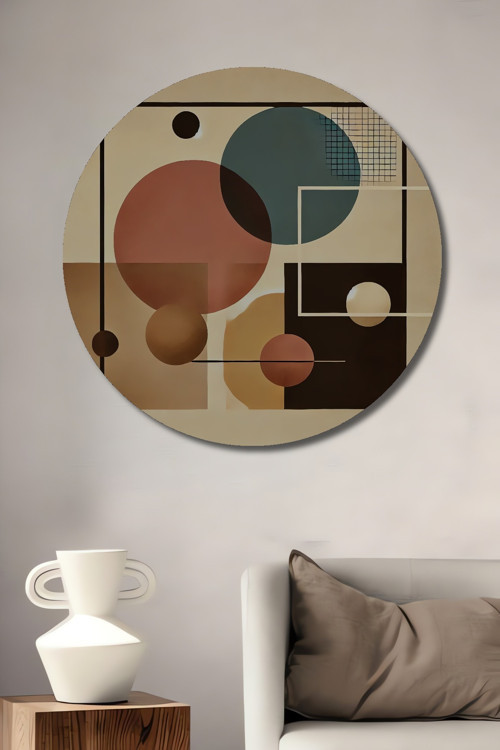 Geometrik Şekiller Ahşap Mdf Dekoratif Yuvarlak Ev,İşyeri Duvar Tablo
