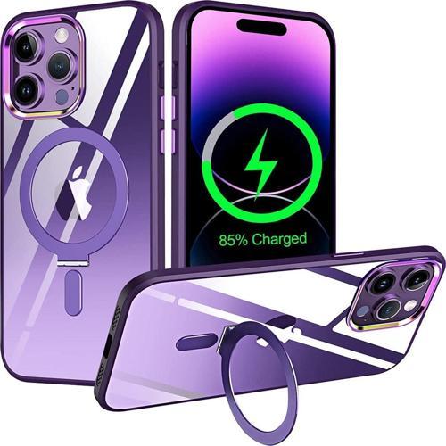 Apple Iphone 12 Pro Max Kılıf Standlı Magsafe Manyetik Kablosuz Şarj Uyumlu Renkli Şeffaf Kapak