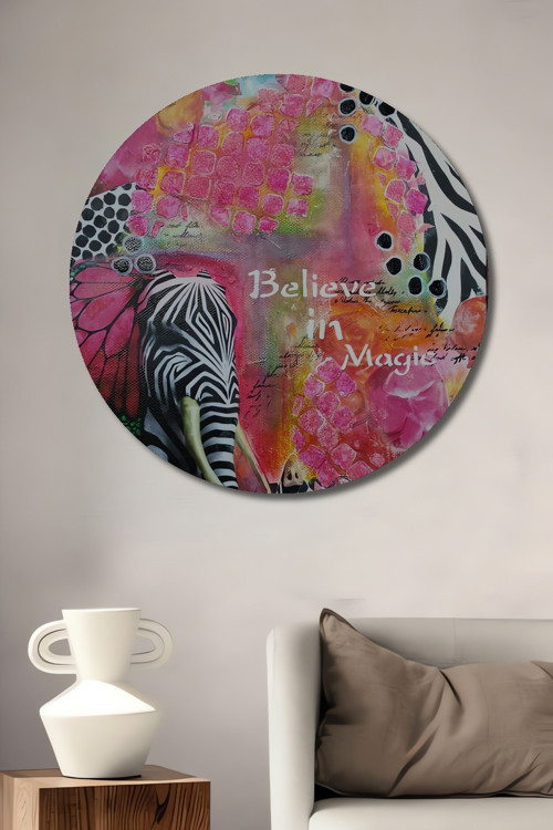 Renkli Zebra Modern Sanat Ahşap Mdf Dekoratif Yuvarlak Ev,İşyeri Duvar Tablo