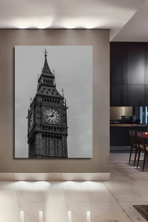 Big Ben Siyah Beyaz Ahşap Mdf Dekoratif Dikdörtgen Ev,İşyeri Duvar Tablo