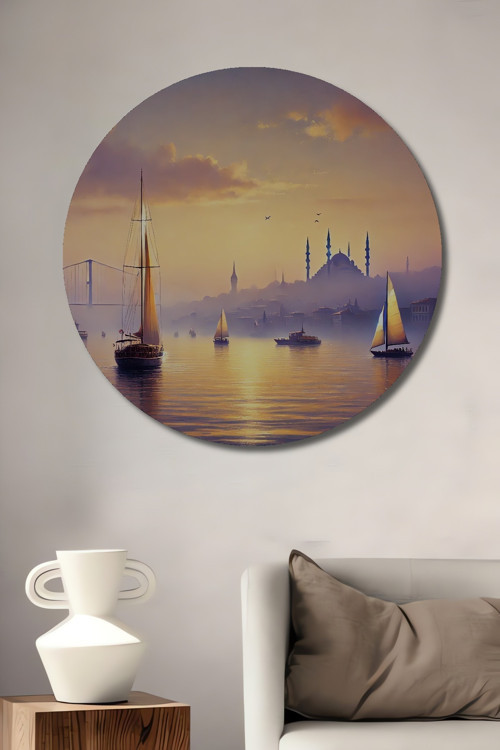 Yelkenli Ve İstanbul Boğaz 'I Manzarası Ahşap Tablosu