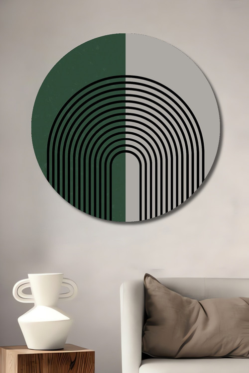 Modern Geometrik Çizgiler Ahşap Mdf Dekoratif Yuvarlak Ev,İşyeri Duvar Tablo