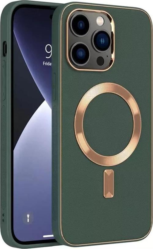 Apple Iphone 13 Kılıf Gold Magsafe Wireless Kablosuz Şarj Uyum Suni Deri Hibrit Kapak