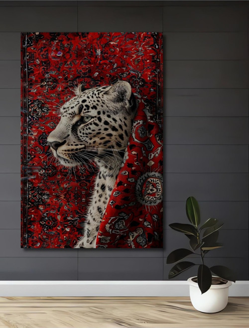 Leopar Kırmızı Desenli Dekoratif Ahşap Mdf Ev/İşyeri Duvar Tablo Dikdörtgen Ev/İşyeri Duvar Tablo