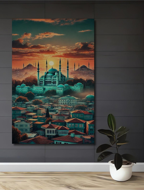 Sultanahmet Camii Manzaralı Ahşap Mdf Dekoratif Dikdörtgen Ev,İşyeri Duvar Tablo