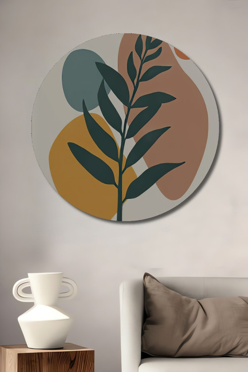 Modern Minimalist Yaprak Tasarımı Dekoratif Ahşap Mdf Yuvarlak Ev,İşyeri Duvar Tablo