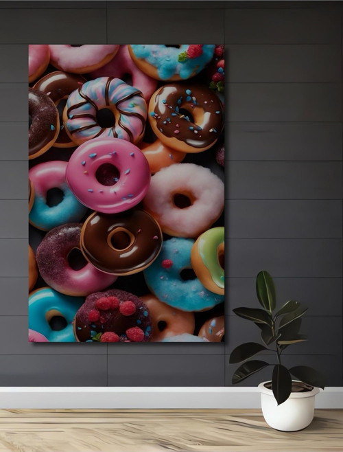 Renkli Çikolatalı Donutlar Ahşap Mdf Dekoratif Dikdörtgen Ev,İşyeri Duvar Tablo