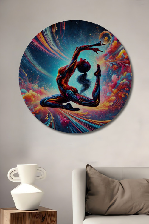 Renklerin Dansı Modern Sanat Ahşap Mdf Dekoratif Yuvarlak Ev,İşyeri Duvar Tablo