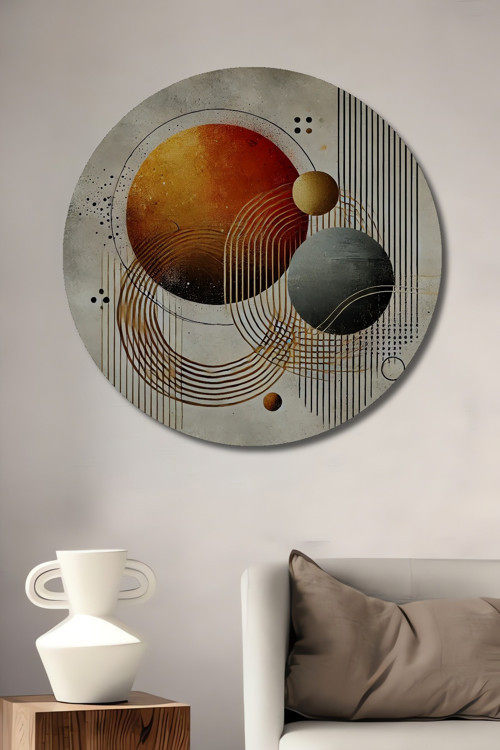Geometrik Soyut Sanat Ahşap Mdf Dekoratif Yuvarlak Ev,İşyeri Duvar Tablo