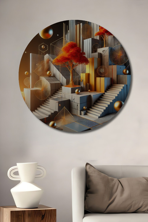 Modern Sanat Kübist Ahşap Mdf Dekoratif Yuvarlak Ev,İşyeri Duvar Tablo