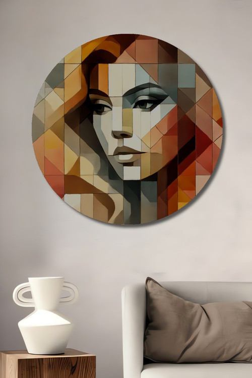 Soyut Portre Modern Sanat Dekoratif Ahşap Mdf Yuvarlak Ev,İşyeri Duvar Tablo