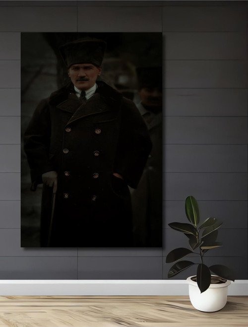 Atatürk Tarihi Anı Siyah Beyaz Ahşap Mdf Dekoratif Dikdörtgen Ev,İşyeri Duvar Tablo