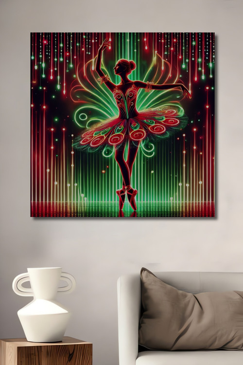 Büyüleyici Balerin Neon Sanat Ahşap Mdf Dekoratif Dikdörtgen Ev,İşyeri Duvar Tablo