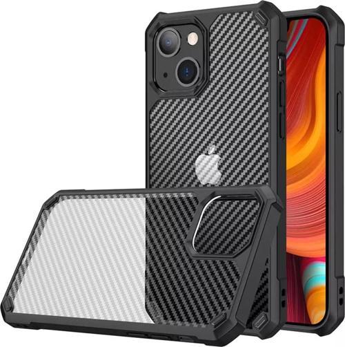 Apple Iphone 13 Kılıf Şeffaf Karbon Fiber Desen Korumalı Kapak