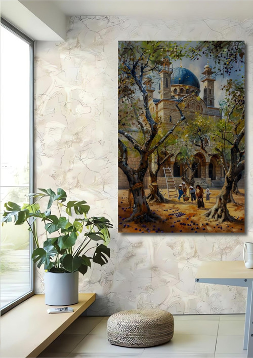 Osmanlı Mimarisi Cami Manzarası Yağlı Boya Görünümlü Ahşap Mdf Dekoratif Dikdörtgen Tablo