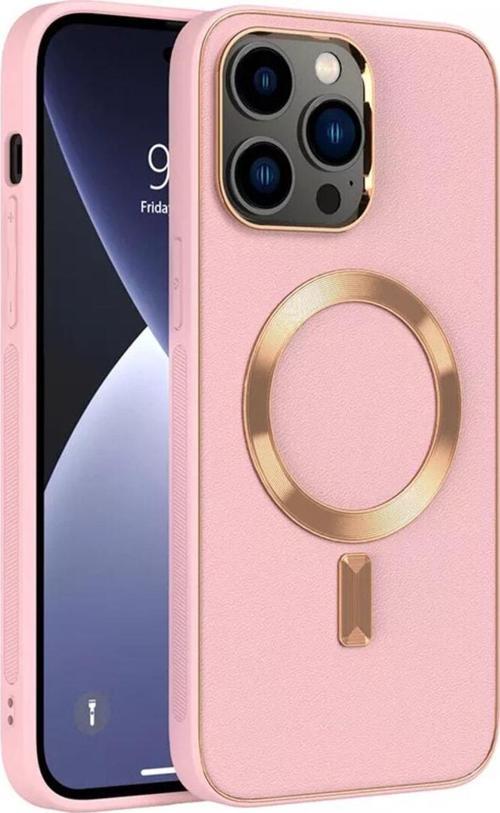 Apple Iphone 15 Kılıf Gold Magsafe Wireless Kablosuz Şarj Uyum Suni Deri Hibrit Kapak