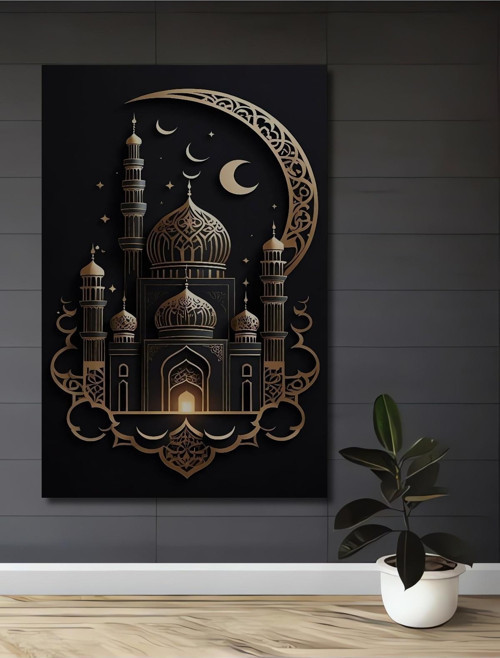 İslam Mimarisi Gece Manzarası Ahşap Mdf Dekoratif Dikdörtgen Ev,İşyeri Duvar Tablo