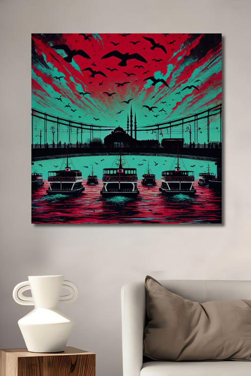 İstanbul Panoramik Modern Sanat Ahşap Mdf Dekoratif Dikdörtgen Ev,İşyeri Duvar Tablo