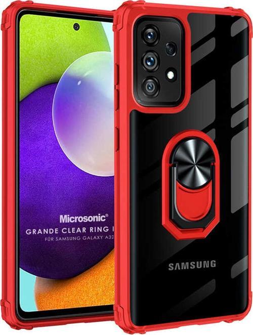 Samsung Galaxy A32 4G Kılıf Grande Clear Ring Holder Kırmızı