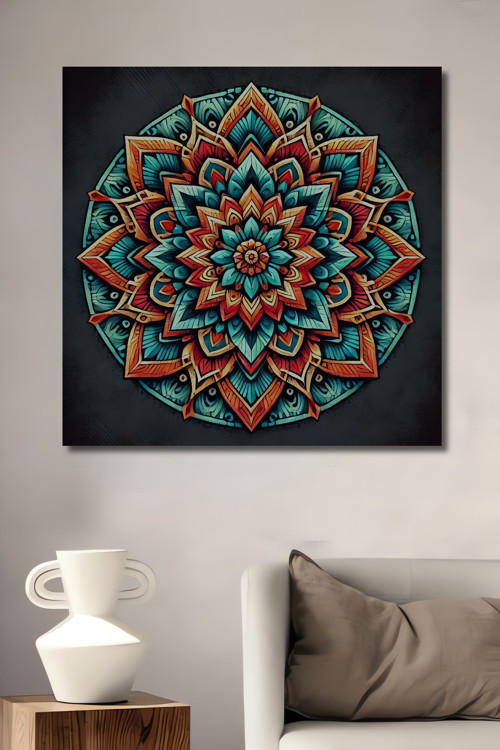 Mandala Sanat Renkli Dekoratif Ahşap Mdf Dikdörtgen Ev,İşyeri Duvar Tablo