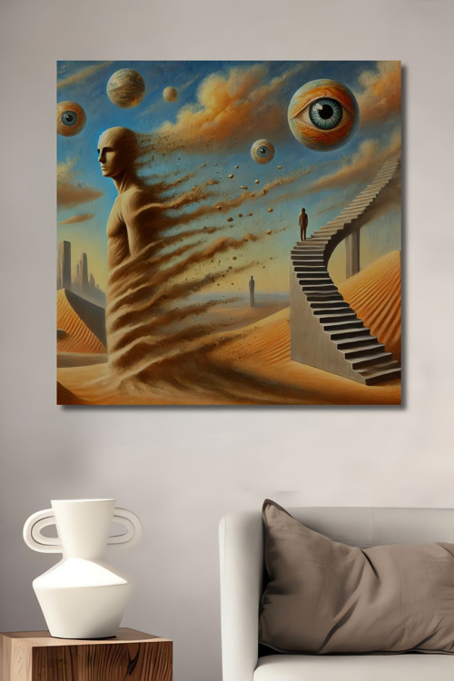 Sürrealist Çöl Soyut Sanat Dekoratif Ahşap Mdf Dikdörtgen Ev,İşyeri Duvar Tablo