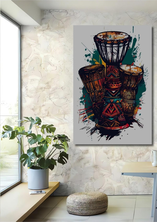 Etnik Davul Soyut Sanat Ahşap Mdf Dekoratif Dikdörtgen Ev,İşyeri Duvar Tablo