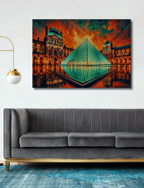 Louvre Piramidi Modern Sanat Ahşap Mdf Dikdörtgen Ev,İşyeri Duvar Tablo